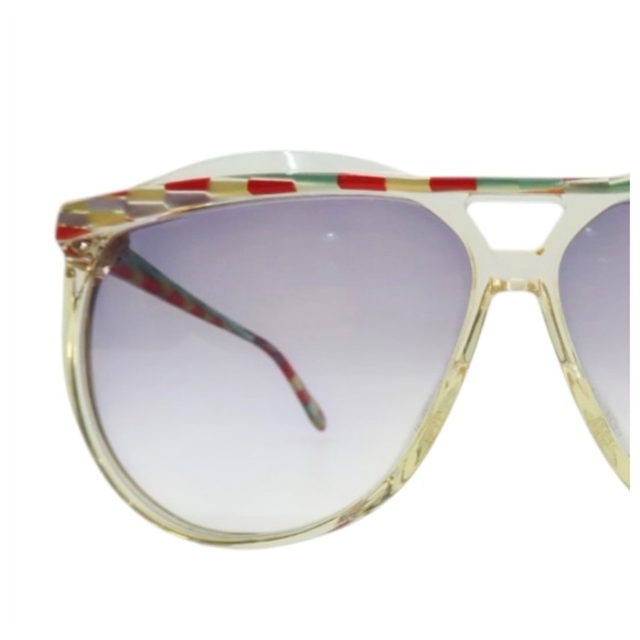 1980’s RODENSTOCK Clear Aviator Sunglasses w/ Red & Blue Brow, Made in Germany - Picture 7 of 8